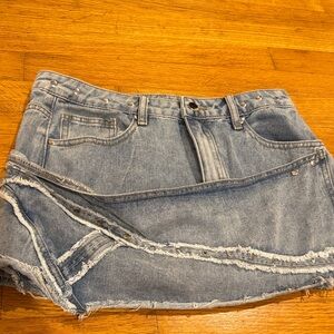 Fashion Nova Light Blue Distressed Denim Skirt